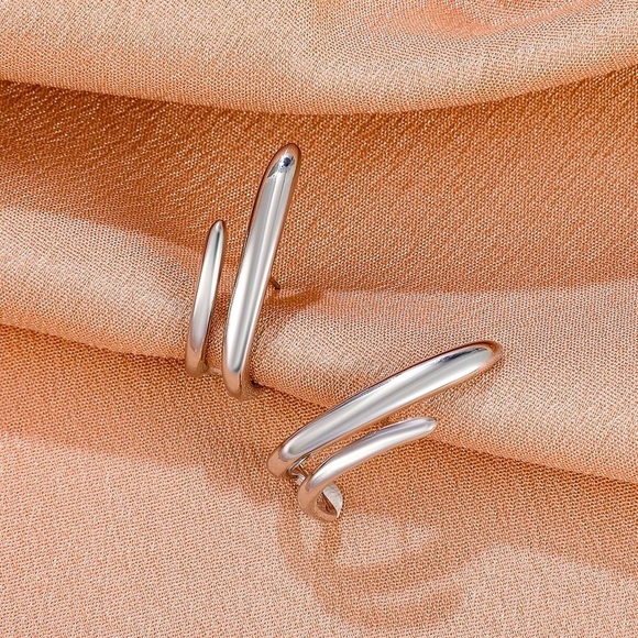Any 3/$25! Silver Double Curved Line Stud Earrings - Picture 2 of 6
